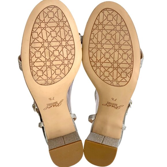 Jewel Badgley Mischka Silver Glitter Ankle Strap Block Heel Sandals 7.5 Dressy - Picture 6 of 8